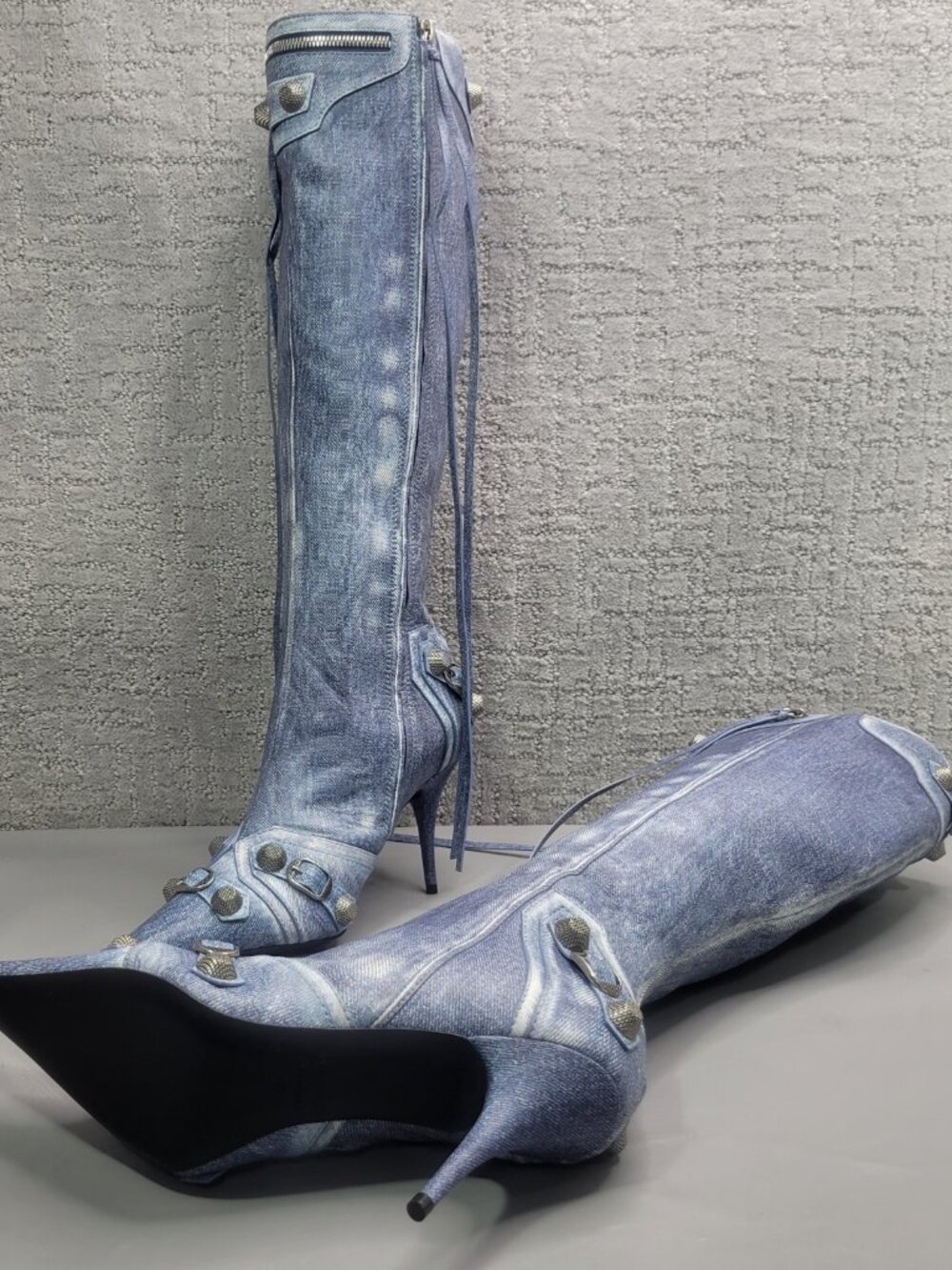 Balenciaga Le Cagole Women's EU Size 41 Blue Denim Leather Stud Boots 771231 - Picture 10 of 15